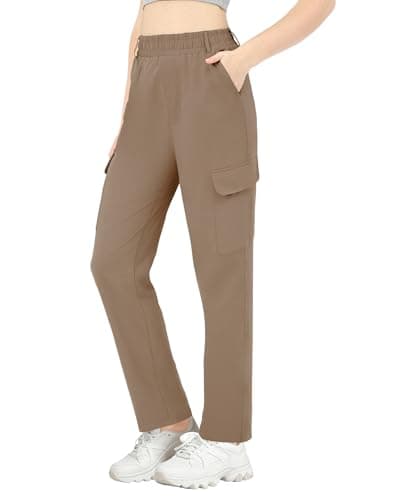 JEKAOYI Womens Hiking Cargo Pants High Waisted Lightweight Quick Dry Joggers with 4 Pockets for Outdoor Travel Khaki - Image 1