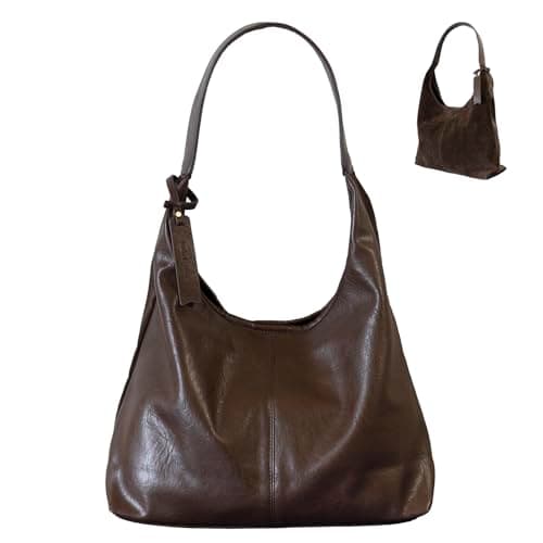 XKE-X Soft PU Leather and Suede Tote Bag Shoulder Bag for Women - Large Capacity Hobo Bag with Interior Pockets, Brown - Image 1
