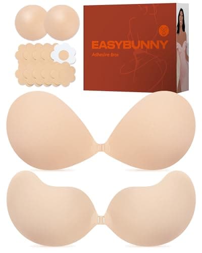 Easybunny Strapless Sticky Bra 2 Pack Invisible Push Up Adhesive Bra Breathable Fabric Reusable for Backless/Low-Cut Outfits - Image 1