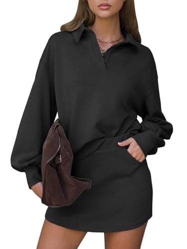 EXLURA Womens 2 Piece Sets Polo Sweatshirt Skort Set Airport Long Sleeve Matching Workout Sets Tennis Travel Spring Outfits - Image 1