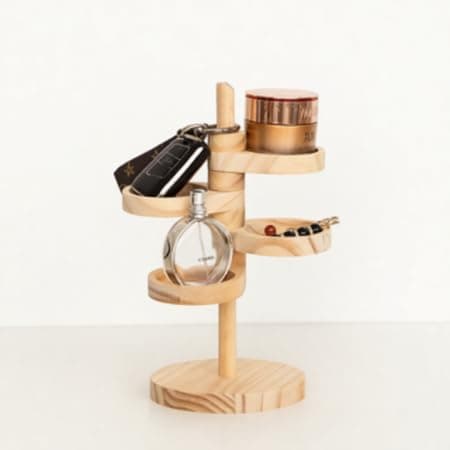 DegoCython Wooden Rotating Display Shelf, 4-Tier 360° Independent Rotating Spiral Organizer, Adjustable Jewelry Holder for Earrings Rings Necklaces