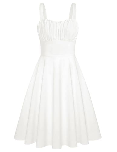 Belle Poque White Dress Women 2026 Summer Sleeveless Flowy Midi Sundress Vintage Elegant Cocktail Party Dress Medium - Image 1