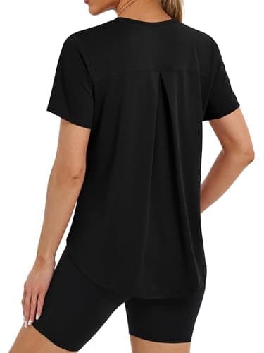 BKRIVE Workout Tops for Women Short Sleeve Shirts with Sun Protection UPF 50+ Outfits for Outdoors Black L - Image 1