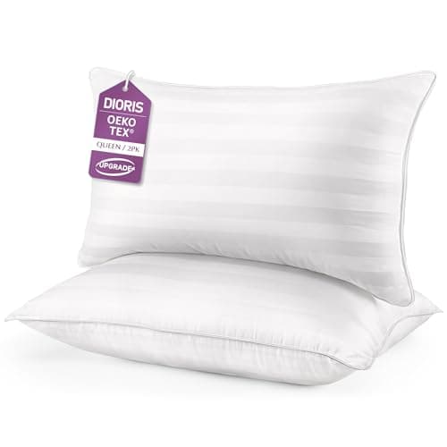 DIORIS Pillows Queen Size Set of 2 - Luxury Hotel Collection Bed Pillows for Sleeping, Supportive Side Sleeper Pillow, Fluffy Down Alternative Microfiber Filled for Back, Stomach Sleepers - Image 1