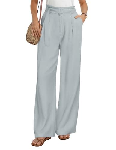 GRACE KARIN Wide Leg Pants for Women Boho High Waisted Palazzo Lightweight Linen Trousers Lounge Casual Clothing Light Blue XX-Large - Image 1