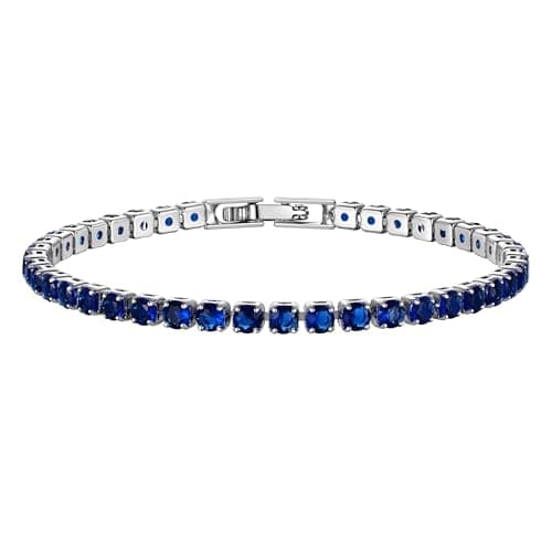 Just Being Cute Tennis Bracelets for Women|White Gold Plated Classic Tennis Bracelet with 3mm Blue Round Cubic Zirconia|Birthday Anniversary Wedding Valentine's Day Gift, Size 6.5-7.5 Inch - Image 1