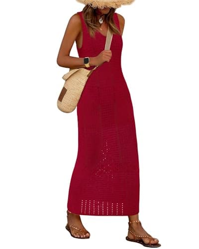BTFBM Crochet Swimsuit Coverup for Women Summer Outfits Spring 2026 Swimwear Bathing Suit Cover Up Beach Vacation Clothes(Dark Red, X-Large) - Image 1