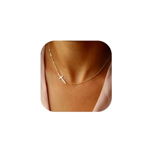JNZSSWHJJH Gold Cross Necklace for Women - 18K Gold Plated Sideway Cross Necklace Dainty Gold Necklace for Women Gold Jewelry Easter Basket Essentials Stuffers Christian Religious Christmas Gifts - Image 1
