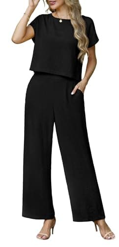Lepunuo Women’s Summer 2 Piece Outfits Cap Sleeve Top and Flowy Wide Leg Pants Sets Lounge Set Vacation Beach Outfits - Image 1