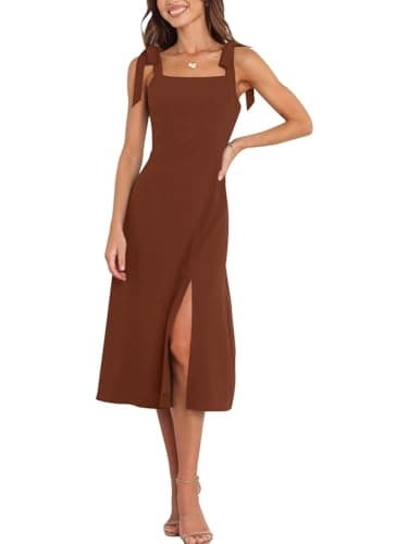Tankaneo Womens Square Neck Bridesmaid Dresses Elegant Split Midi Formal Dress Cocktail Party Dress for Wedding Guest Brown - Image 1