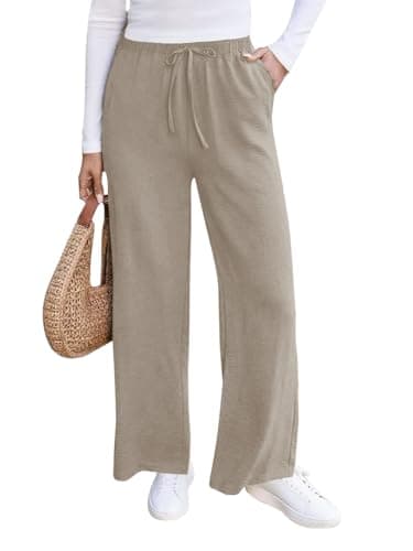 COCOMARTS Women Pants Wide Leg High Waist Palazzo Pants Casual Loose Flowy Lounge Pant Boho 2026 Vacation Outfits with Pocket Khaki XX-Large - Image 1