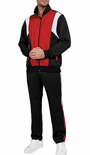 Sun Lorence Men's Tracksuits Casual 2 Piece Sweatsuits Sets Full Zip Track Suits Mens Athletic Running Jogging Sweat Suits Men Black Red Small - Image 1
