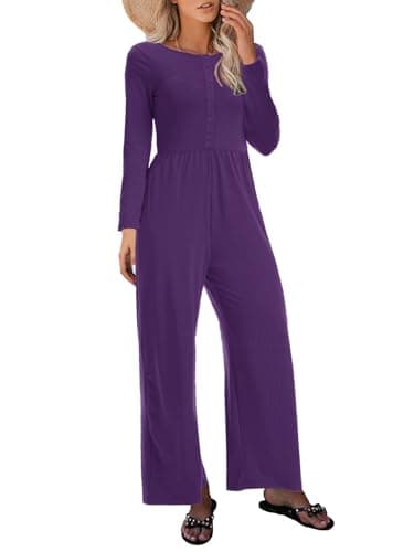 STOLKISS Dressy Jumpsuit for Women 2025 Fall Long Sleeve U-Neck Button Up Jumpsuits Spring Wide Leg Pants Rompers with Pocket - Image 1