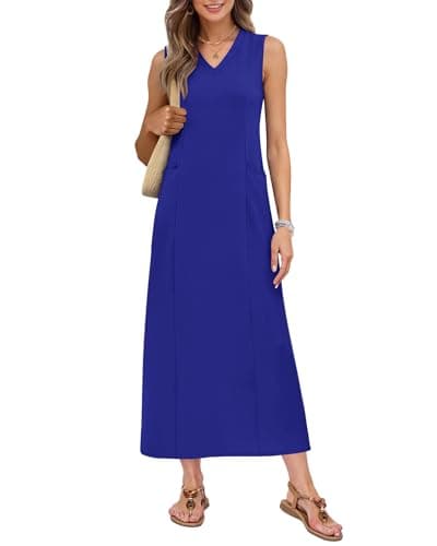 MISFAY Women Summer Casual Sleeveless Maxi Dress 2026 Loose Split Wrinkle-Free Beach Travel Vacation Long Sundress(Royal Blue,M) - Image 1