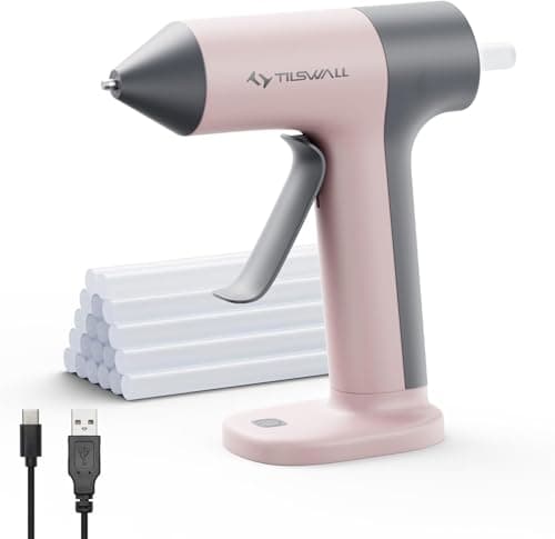 Tilswall Cordless Hot Glue Gun, 30s Fast Preheating with 2Ah Built-in Battery, Hot Melt Glue Gun with 20pcs Premius Glue Sticks, Smart Power-Off, USB-C Inputs Suitable for DIY Craft, Home Repaire Pink - Image 1