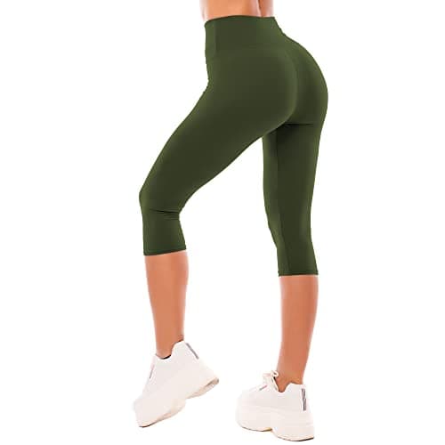 SINOPHANT High Waisted Leggings for Women - Full Length Capri Buttery Soft Yoga Pants for Workout Athletic(Capri ArmyGreen,S-M) - Image 1
