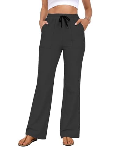 AGVNG Wide Leg Pants Woman Casual Pants Lightweight Elastic Waist Drawstring High Waisted Travel Work Lounge Comfy Trousers Pants with Zipper Pockets Black XL - Image 1