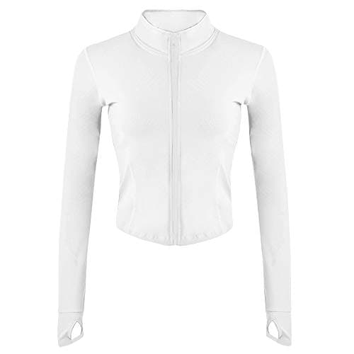 Gihuo Women's Athletic Full Zip Lightweight Workout Jacket Cropped Gym Yoga Track Jacket with Thumb Holes (White, X-Large) - Image 1