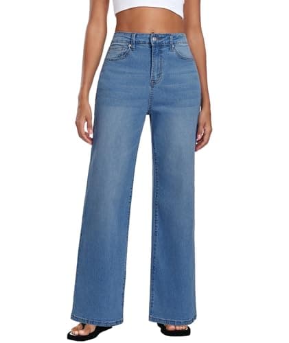 MARIASHA Jeans for Women New Flared Leg Stretch High Wasited Printed Pocket Pants Deep Blue S - Image 1