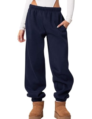 FACDIBY Women's Fleece Lined Sweatpants High Waist Drawstring Sweat Pants Baggy Athletic Pants with Pockets,Navy Blue M - Image 1