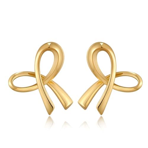 CUFELMU Gold Bow Stud Earrings for Women Simple Bow Earrings Holiday Bow Jewelry - Image 1