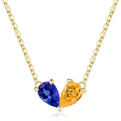 Turandoss September November Birthstone Necklace for Women - Created Sapphire, Citrine Necklace Pear Birthstone Necklaces for Women, 14K Dainty Gold Plated Necklaces for Women’s Girls Jewelry Gifts - Image 1