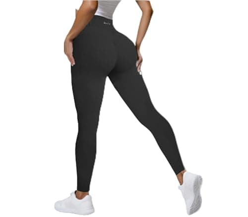 BaseTry Womens Yoga Pants Seamless Mid High Waisted Tummy Control Butt Lifting Workout Leggings for Women Running (US, Alpha, X-Large, Regular, Regular, Black) - Image 1