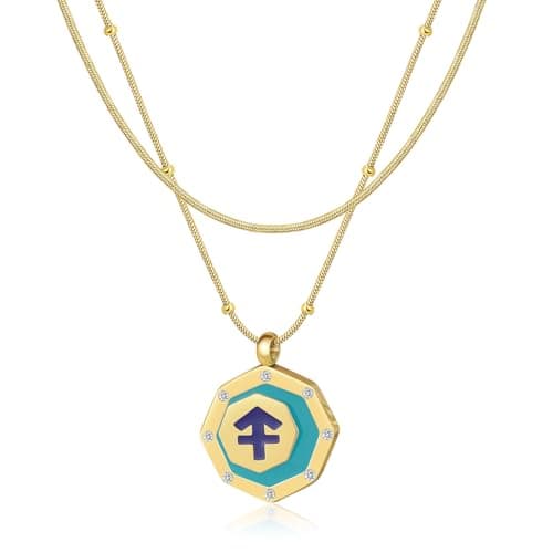 LETFLY Sagittarius Zodiac Necklace for Women, 18K Gold Plated Octagon Shaped Pendant with Cubic Zirconia Adjustable Layered Snake Chain for Womens Jewelry Gifts - Image 1