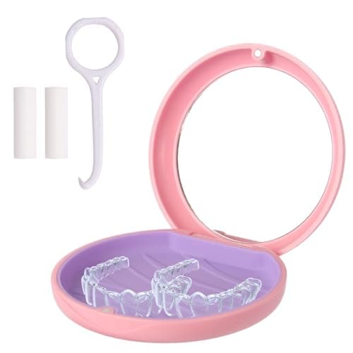 ACSKD Aligner Case with Mirror, Slim Retainer Case Travel-Friendly Dental Storage Box Compatible with Invisalign Braces, Night Guards,Includes 1 Remover Tool & 2 Chew, Pink - Image 1