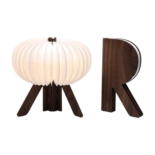 Ba suns R-Shape Pumpkin Table Lamp with Touch & Remote Control | 3-Color Dimmable | Rechargeable 1200mAh Portable Night Light | Ideal Gift for Home & Outdoor Decor (Walnut) - Image 1