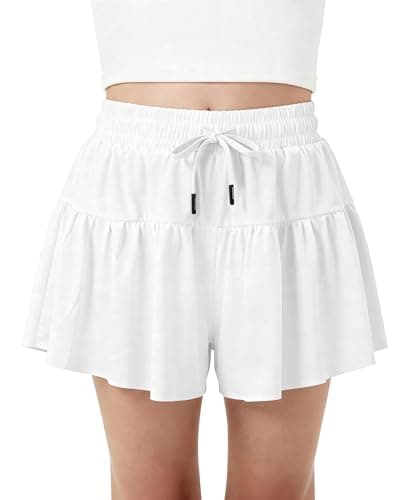 Stelle Girls Athletic Shorts Flowy 2 in 1 Butterfly Short Running Soccer Tennis Sports Shorts with Pocket,White,10-11 Years - Image 1
