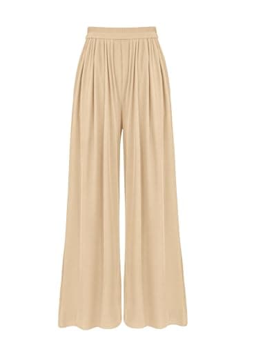 BTFBM Palazzo Pants for Women 2026 Summer Clothes Pockets High Waist Casual Knit Flowy Spring Wide Leg Trousers(Beige, Small) - Image 1