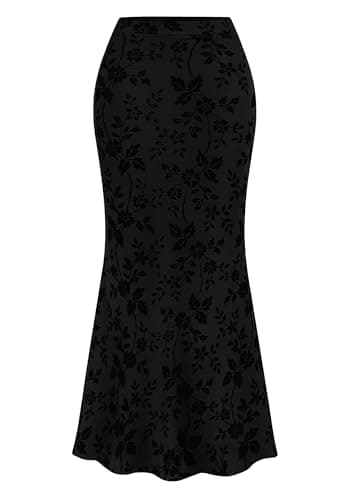 BTFBM Womens Floral Mesh Maxi Skirt 2026 Spring Summer Elastic High Waisted Boho Elegant Mermaid Long Skirts for Women(Black, Medium) - Image 1