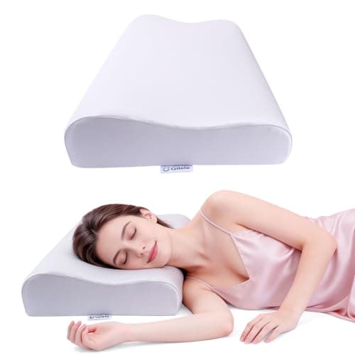 Ergonomic Memory Foam Pillow 2 heights: Mid-Low, Cervical Support Relieve Neck Back Pain, Breathable Cool Ice Silk Anti-Wrinkle Cover, SGS Certificates, for Side Back Stomach Sleeper, Queen Size - Image 1