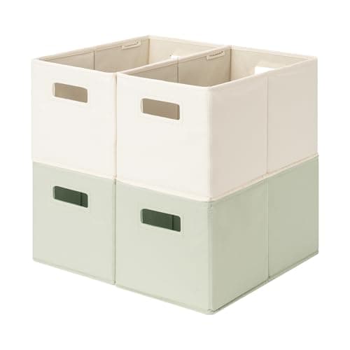 StorageWorks Fabric Storage Bins for Shelves, Closet Organizers and Storage Baskets, Collapsible Storage Bins with Cutout Handles, Medium, 4-Pack, Ivory and Light Green - Image 1