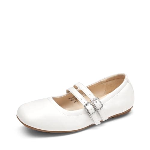 DREAM PAIRS Girls Dress Shoes Slip on Ballerina Flats Mary Jane Ballet Shoes for Wedding/Party,Size 12 Little Kid,White,SKFA26004K - Image 1