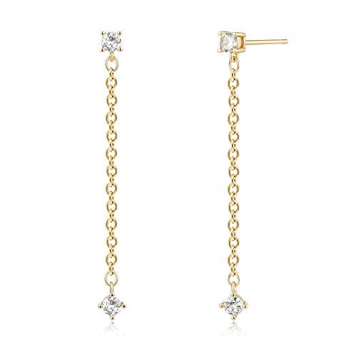 VALLOEY ROVER Women 14K Gold Bar Earrings,Stud With Chain And Cartilage Hugging Cuff Double Bar Ear Jacket Minimalist earrings For Women Band(triangle) - Image 1