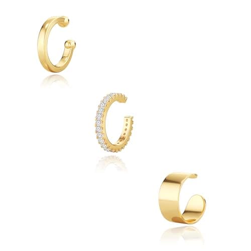 Moodear Chunky Ear Cuffs Non Piercing - Thin Dainty 14K Gold Plated Earrings - 3 Cute Cubic Zirconia Huggie Cartilage Hoop for Women Trendy Jewelry Gifts - Image 1