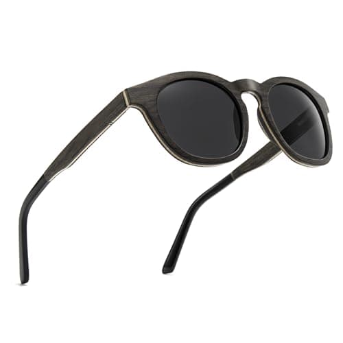 SUNGAIT Walnut Wood Sunglasses with Vegan Leather Case Thoughtful Gifts for Men Women Black Polarized Lens UV400 Protection(Black Oak Maple Frame/Black Lens) - Image 1