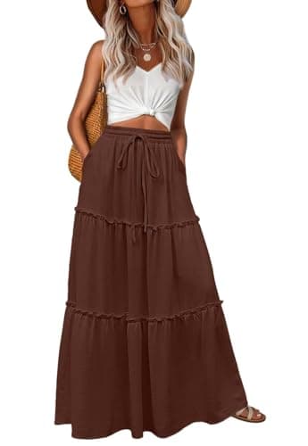 Lepunuo Summer Skirts Womens Casual High Waisted Flowy Skirts Trendy Floral Cute Long Skirts with Pockets - Image 1