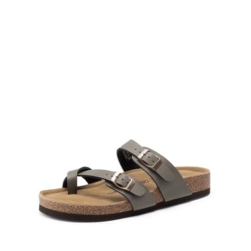 DREAM PAIRS Women's Comfortable Cork Sandals Suede Leather Insole Slides Arch Support Walking Sandals,Size 6,Mocha,SDSS26005W - Image 1