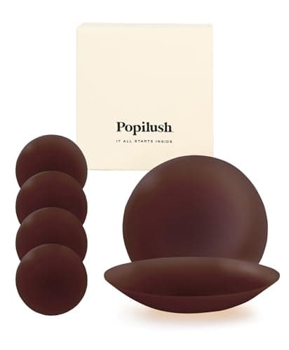 Popilush Nipple Covers for Women - 2 Pairs Sticky Bra - Reusable Silicone Nipple Pasties Waterproof with Travel Case Espresso Large - Image 1
