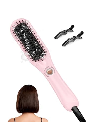 LANDOT Mini Hair Straightening Brush - Compact Ionic Straightening Brush for Frizz-Free Smooth Hair, Lightweight Hot Comb & Travel-Friendly Flat Iron, Blush - Image 1