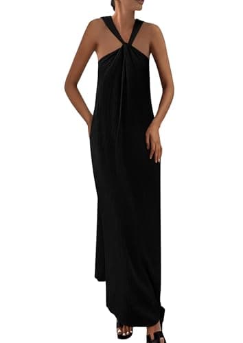 PRETTYGARDEN Womens 2026 Casual Long Summer Dresses Sleeveless Strappy Loose Flowy Beach Vacation Maxi Dress with Pockets (Black,Medium) - Image 1