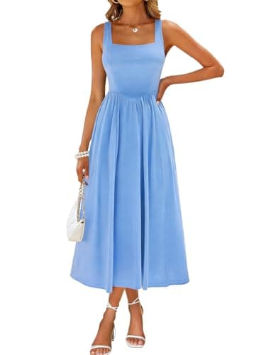 Sureple Sexy Dress for Women Party Summer Semi Formal Sleeveless Midi Swing Casual Sun Dress with Pockets(SP638-Gray Blue-XL) - Image 1