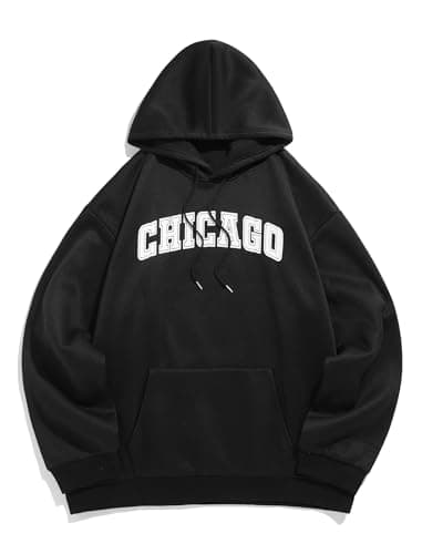 ZAFUL Mens Hoodies Unisex Hoodie Y2K Letter Graphic Print Long Sleeve Drawstring Hoodie Sweatshirt Men Women Streetwear Black XXL - Image 1