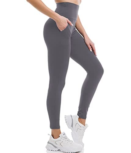 Ipletix Leggings with Pockets for Women, High Waisted Leggings Buttery Soft Non See Through Workout Yoga Pants Grey - Image 1