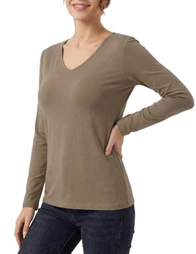 GAMISS Women's T Shirt Long Sleeve Shirt Minimalist Solid Color V Neck Layering Top Brown XXL - Image 1