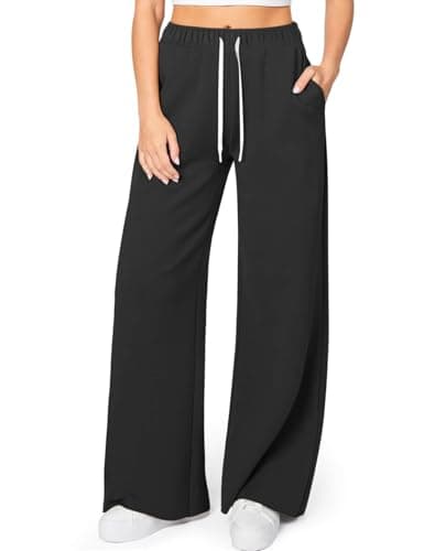 HeSaYep Wide Leg Sweatpants for Women High Waisted Y2K Baggy Sweat Pants Drawstring Athletic Straight Leg Trousers Pants with Pockets Black M - Image 1