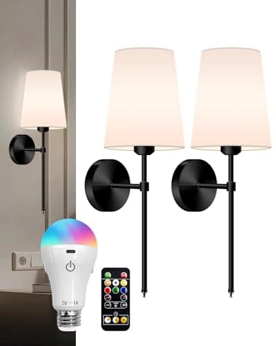 FCPVHOY Battery Operated Wall Sconce Set of 2, Dimmable Wireless Wall Lights with Remote Control, 3 Color Temperatures &15 RGB Colors, Rechargeable Cordless Wall Lamp for Bedroom, Living Room, Hallway - Image 1